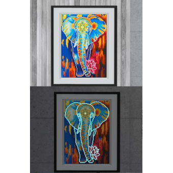 Mona Lisa diamond painting 35x25cm: glow in the dark olifant blauw